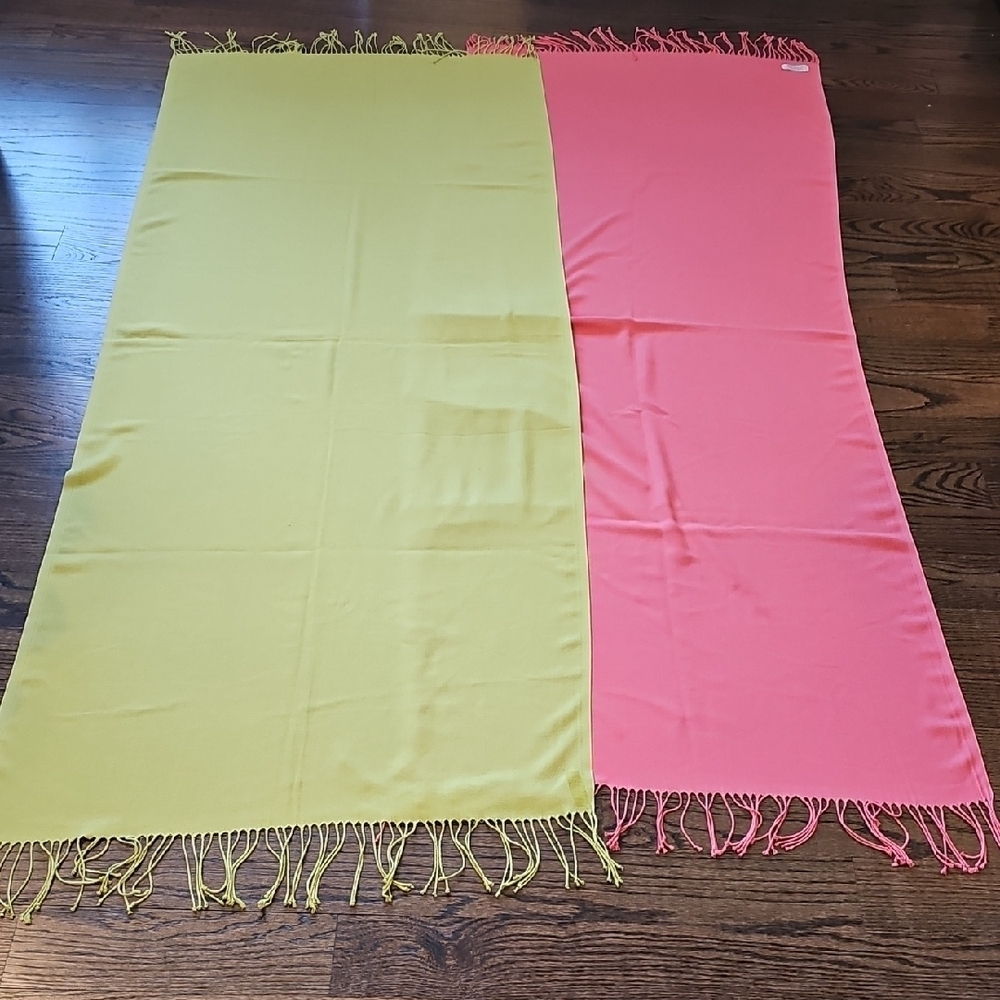 Set Of Lime Green And Pink Pashmina Scarf Wrap Shawl
